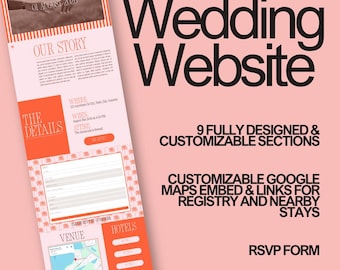Pink Palmen Hochzeit Website Canva Template | Sofortiger Zugriff | Vollständig anpassbar