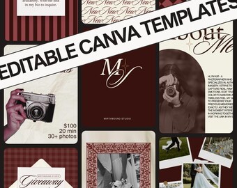 Burgund Romantische Fotograf Canva Vorlagen | 30 Instagram- und Story-Vorlagen | Bearbeitbares Social Media Kit
