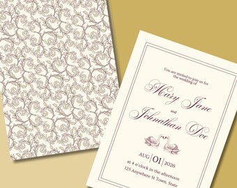 Romantic Swan Wedding Invitation Canva Template