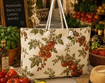 Campari Tomato Vine Weekender Bag, Mediterranean Travel Tote, Italian Summer Beach Bag, Tomato Girl Vacation Carryall
