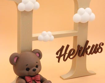 Personalized Teddy Bear Name Sign – Hand-Painted Nursery Shelf Decor