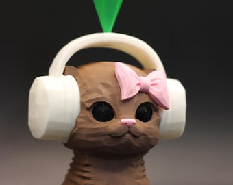 Plumbob Sims Cat Figure-koptelefoon – Dancing Viral TikTok Meme Cat | Handgemaakt | Bureauspeelgoed