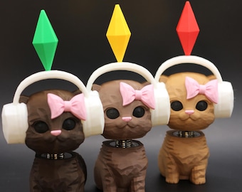 Auriculares con figura de gato Plumbob de Los Sims – Gato bailarín del meme viral de TikTok / Hecho a mano / Juguete de escritorio