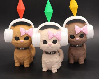 Plumbob Sims Cat Figure Headphones – Dancing Viral TikTok Meme Cat | Handmade | Desk Toy