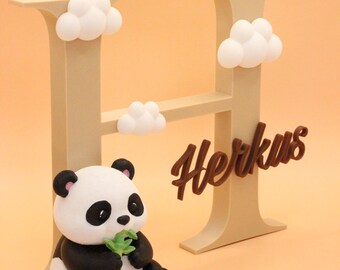 Personalized Panda Nursery Name Sign – Custom Initial Shelf Decor for Baby Room or Nursery