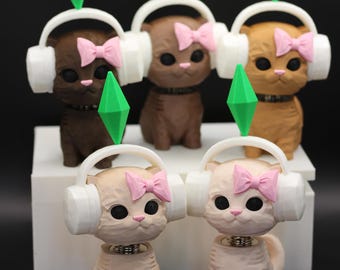 Plumbob Sims Cat Figure Headphones – Dancing Viral TikTok Meme Cat | Handmade | Desk Toy
