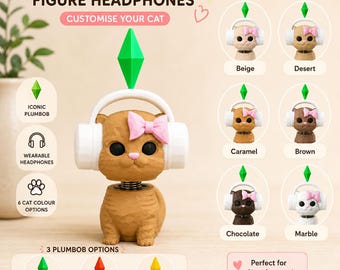 Sims Vibing Cat Bobblehead, Metal Spring, Headphones, Plumbob, Gamer Desk Decor (6 Colors)