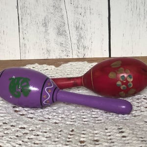 Vintage Hand Painted Mexican Maracas Set of 2