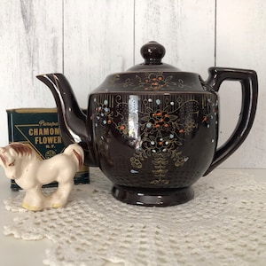 Vintage Japanese Moriage Hand Painted Redware Teapot