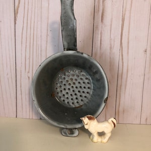 Vintage Gray Graniteware Handheld Metal Strainer