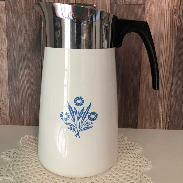 Vintage Corning Ware Coffee Pot Percolator Blue Cornflower P-149