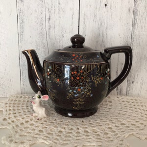 Vintage Japanese Moriage Hand Painted Redware Teapot