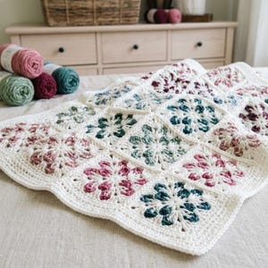 Floral Granny Square Crochet Pattern, Vintage-Style Afghan (PDF Download)