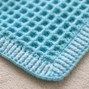Crochet Waffle Stitch Baby Blanket Pattern, Textured Ribbed Border (PDF Download)