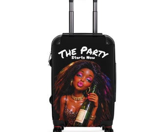 Maleta con estampado gráfico de mujer negra / Maleta rígida giratoria