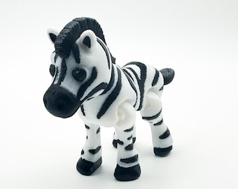 Articulated Zebra Figure | 3D Printed Safari Animal Desk Decor (PLA)