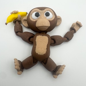 Articulated Magnetic Monkey with Banana – 3D Printed Posable Fridge Decor