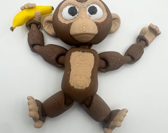 Articulated Magnetic Monkey with Banana – 3D Printed Posable Fridge Decor