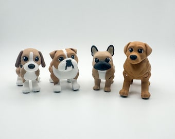 Articulated Dog Figure – 3D Printed Beagle, French Bulldog, English Bulldog, Golden Retriever Desk Companion