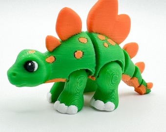 Articulated Stegosaurus Dinosaur Toy – Flexible Green Orange PLA Figurine