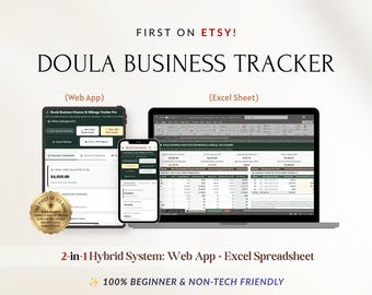 Doula Business Finance & Mileage Tracker | Client Income Expense Spreadsheet, Birth Doula Bookkeeping, Pricing Calculator, Web App and Excel