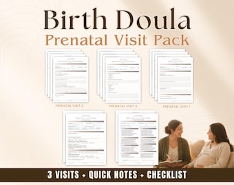 Szablony wizyt prenatalnych douli porodowej | Notatki z sesji prenatalnej ze wszystkich 3 wizyt + szybkie notatki i lista kontrolna | Edytowalny Canva | Formularz klienta douli