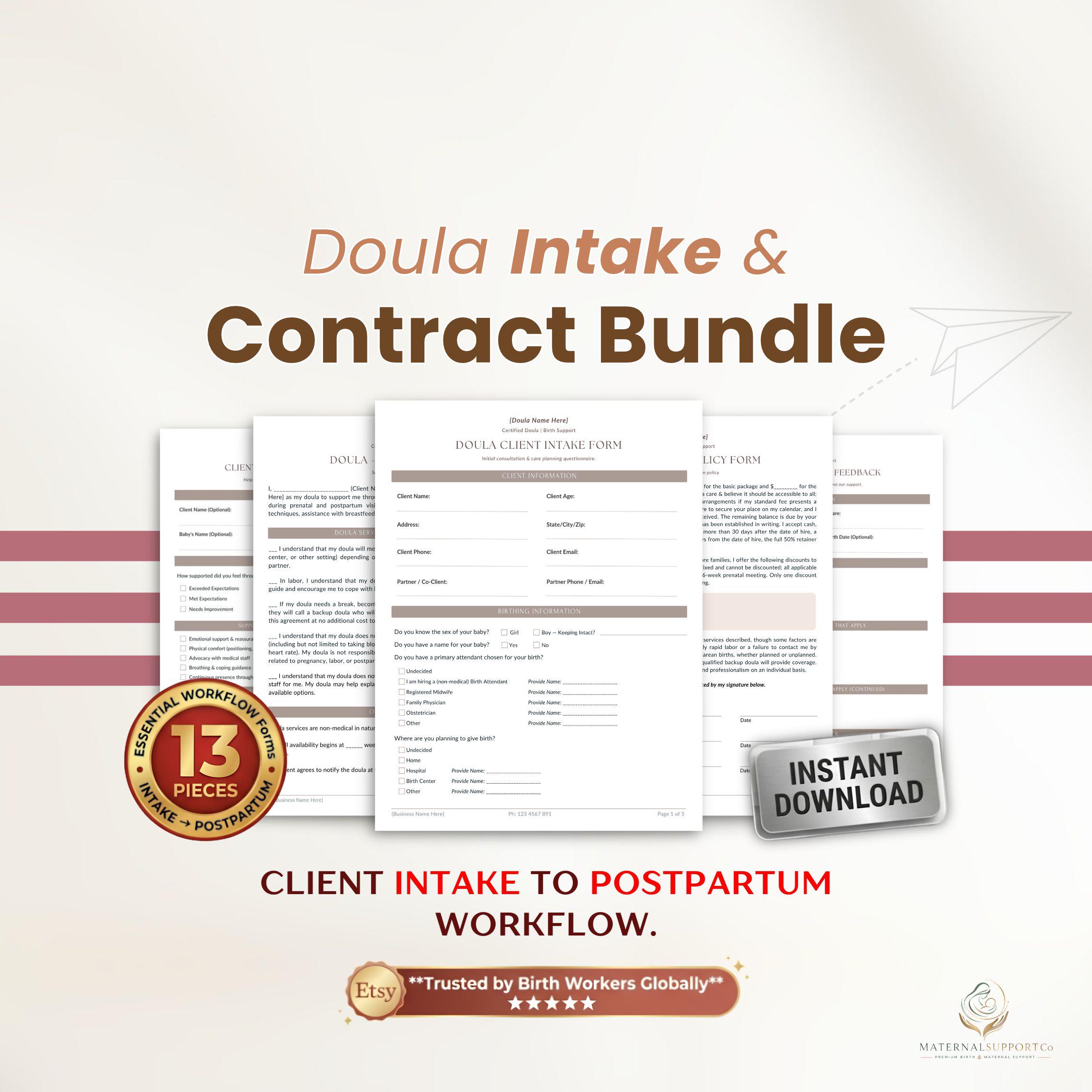 Doula Client Intake and Contract Form Canva Template