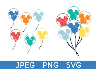 Disneyland Balloons Inspired Digital Graphics Bundle - JPEG SVG PNG - Mouse Shaped Balloons Primary Colors