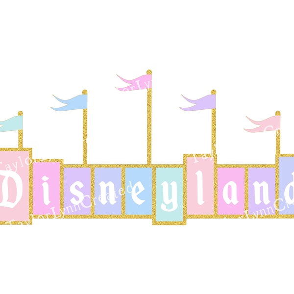 Layered SVG and Soft Pastel Disneyland Sign Printable Bundle