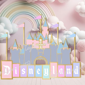 Disneyland inspirado entrada signo castillo digital imprimible cartel telón de fondo