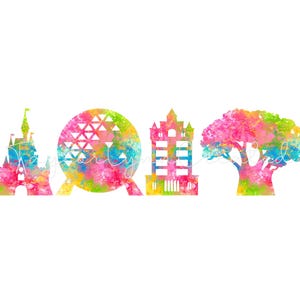 Pacote de gráficos digitais com respingos de cores do arco-íris dos parques da Flórida - JPG PNG SVG