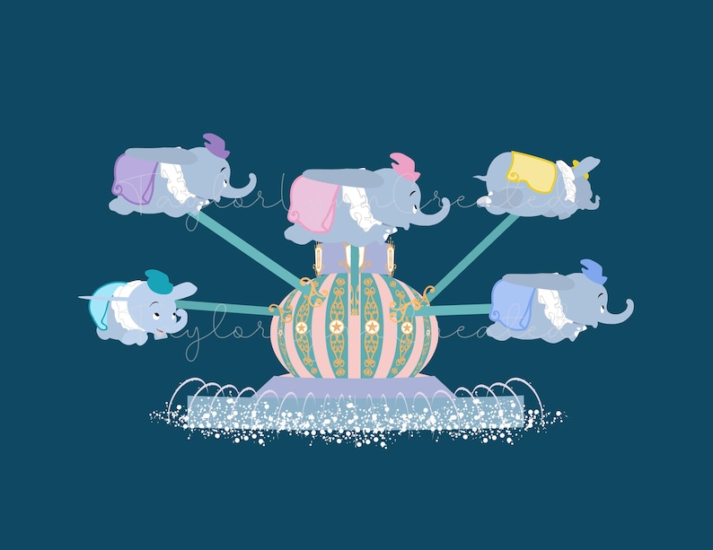 Disney Rides Graphics Pastel Disneyland Flying Elephant Ride Inspired Digital Graphics Bundle ...