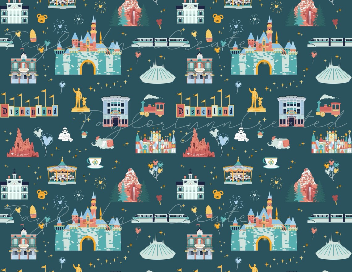 Disney Rides Pattern Seamless Pattern Large High-resolution Disneyland Inspired Digital ...