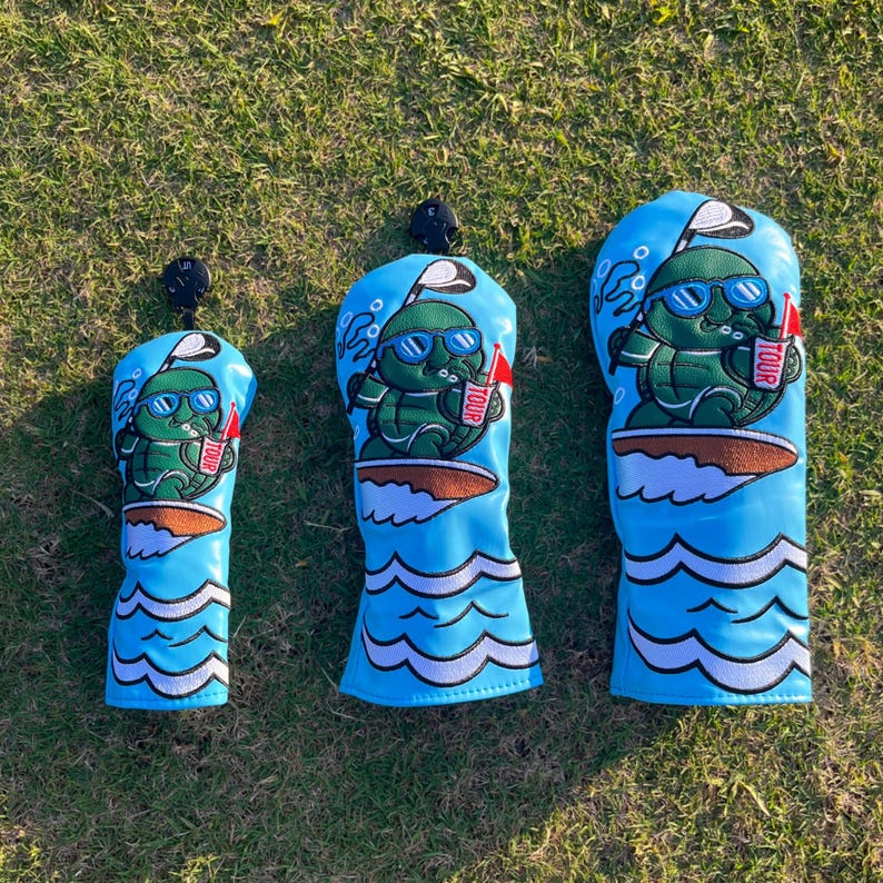 Funny Turtle Golf Headcovers Set Driver Fairway Hybrid Surfing Turtle ...