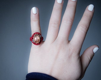 Silver 925 Sunstone Macrame Ring