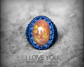 Beautiful Mexican Fire Opal Ring Macrame