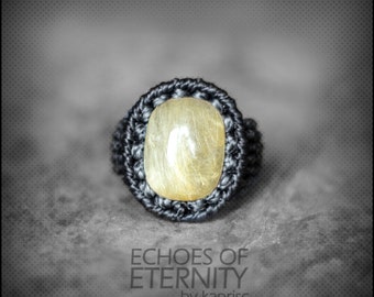 Golden Rutile Quartz Macrame Ring