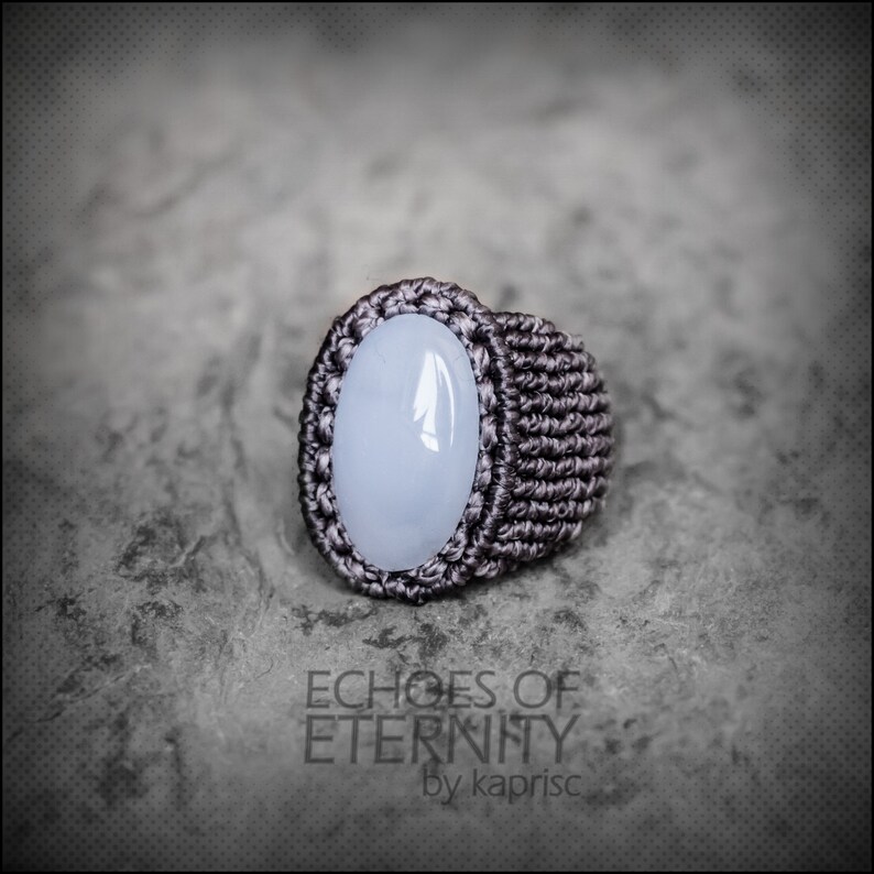 Blue Chalcedony macrame ring image 3