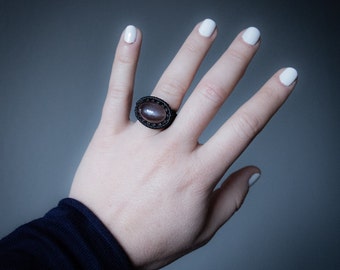 Grey Indian Moonstone Ring Macrame