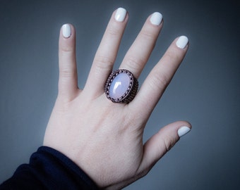 Blue Chalcedony macrame ring