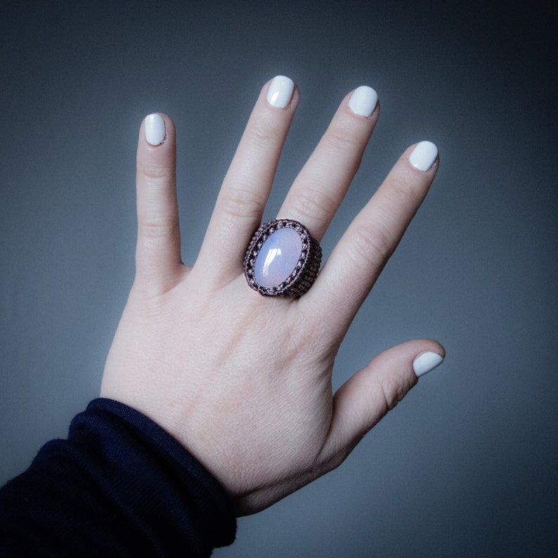 Blue Chalcedony macrame ring image 1