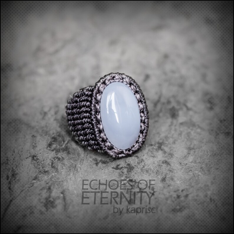 Blue Chalcedony macrame ring image 4