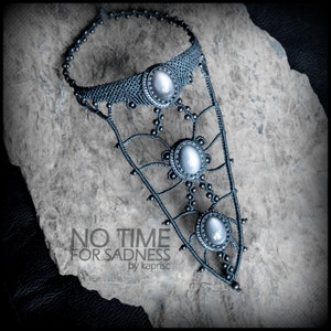 Triple Genuine Grey Moonstone Necklace Macrame image 2