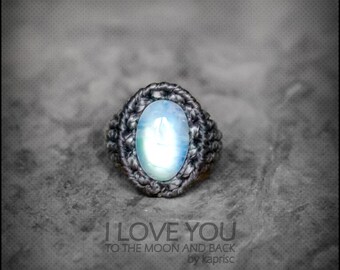 Ring White Labradorite Adularia Macrame