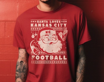 Christmas Kansas City Football, Santa Loves Kansas City Football Shirt, Unisex Sizing, Comfort Colors