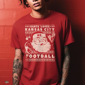 Christmas Kansas City Football, Santa Loves Kansas City Football Shirt, Unisex Sizing, Comfort Colors