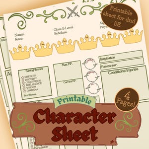 Green queen | DnD Character Sheet 5E, Medieval theme, Printable Fillable PDF, 4 pages included