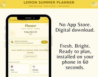 Mobile Planner App 2026 | Lemon Summer Digital Planner for iPhone & Android | Daily Weekly Monthly Habit Tracker | Tap to Install