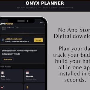 Productivity Planner App 2026 | Dark Mode | iPhone & Android | Daily Budget Habit Goal Tracker | Instant Download