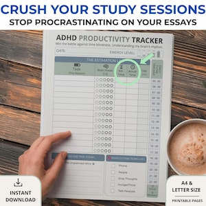 ADHD One Task Focus Sheet | Daily Productivity Tracker for Neurodivergent Adults | Blindness Tool | Task Initiation & Executive Function